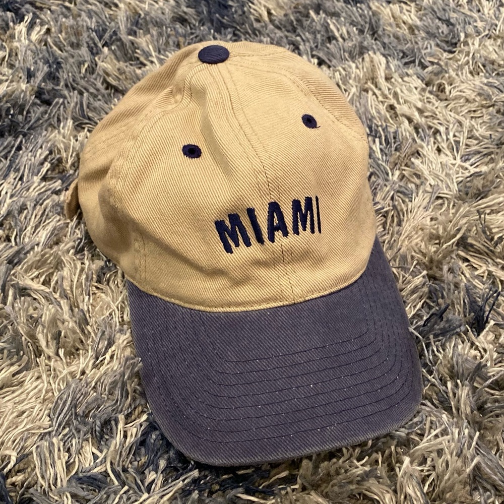 Vintage Tan and Blue Miami Snap Back Hat Adjustable Baseball cap